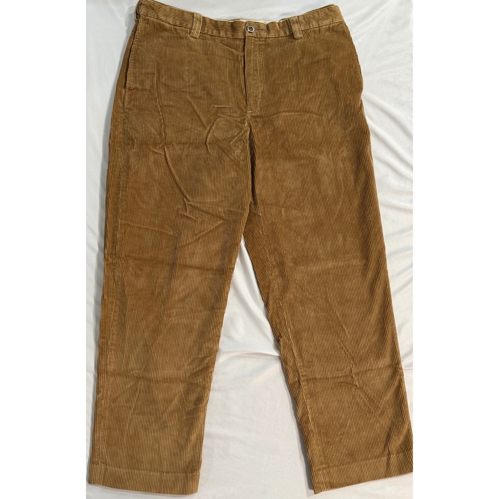 LL Bean Comfort Waist Corduroy Pants Mens 36 Tan Brown Wide Wale Cotton 278899‎